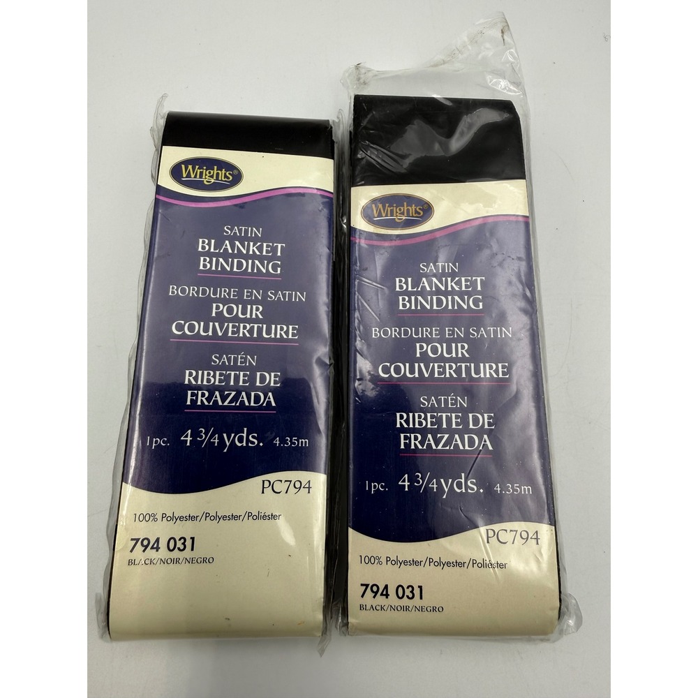 Wrights Satin Blanket Binding Black 4.75 Yards PC794 794 031 2 Pack Lot
